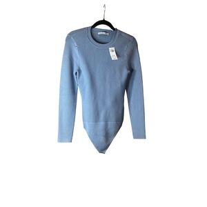Abercrombie & Fitch Ribbed Long Sleeve Bodysuit Light Blue Crew Neck Medium NEW